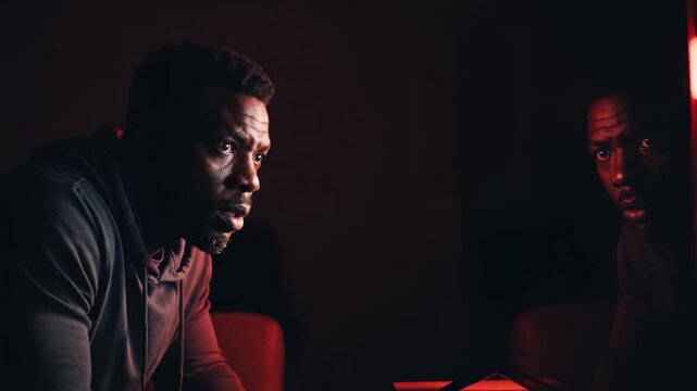A contemplative scene unfolds in warm tones, highlighting an individual lost in thought, surrounded by soft shadows, conjuring feelings of introspection and solitude in a richly detailed space.