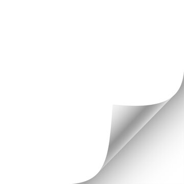 Paper curl corner background. Curled paper corner with realistic page fold effect. White sheet edge peeling back, revealing shadow and depth. Minimal vector illustration.
