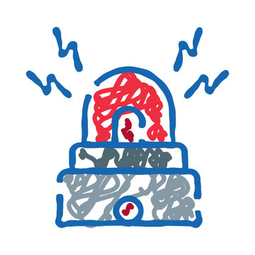 Emergency services vehicle beacon light flashing and transmitting an urgent alarm signal, indicating a critical situation or immediate response on a simple doodle icon style