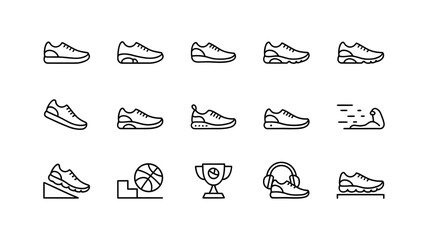 Obraz premium Collection of sneaker and sports shoe vector icons with athletic activity elements athletic footwear