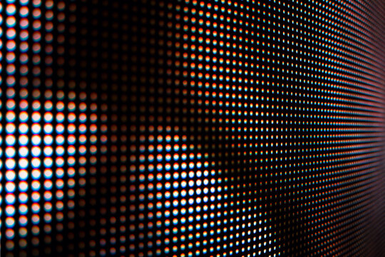 Close-up of a colorful LED video wall display