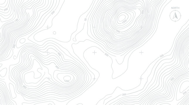 Topographic map displays intricate elevation contour lines across a stylized landscape design.