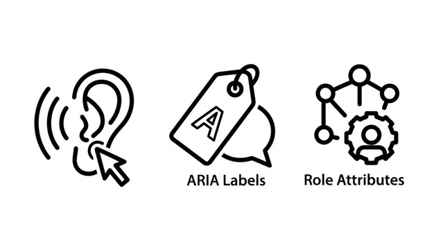 Accessibility and UI icons: ear aria labels role attributes with user interface line art accessibility development attributes settings connection communication information technology