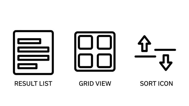 Ui icons: result list grid view sort options with user interface graphic design web design line art interface arrangement selection navigation application software information organization
