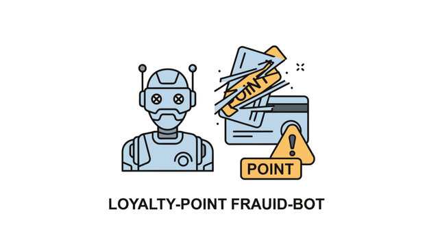 Robot loyalty point fraud bot icon with artificial intelligence credit card security computer automation internet business transaction protection illustration criminal malicious deception