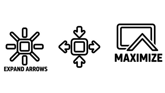 Expand arrows resize arrows and maximize icons full screen maximize direction movement dimensions illustration interface contract collection application software