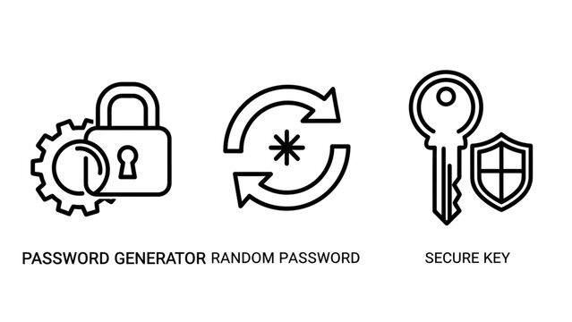 Digital security icons set: password generator random password secure key data protection symbols with internet security cyber security password security generation encryption protection