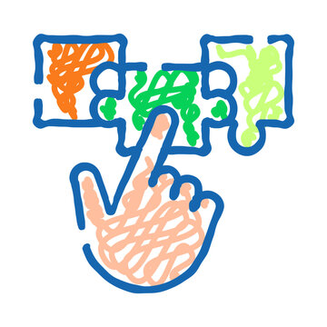 Hand with a pointing finger moving a puzzle piece into place, demonstrating problem solving, strategic thinking, teamwork, and finding collaborative solutions to complex challenges