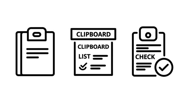 Collection of linear office clipboard icons for task management and checklist organization with clipboard checklist management document organizer business planning productivity template