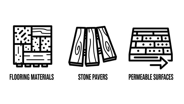 Collection of flooring materials stone pavers and permeable surface icons flooring materials permeable surfaces construction architecture landscape exterior building renovation improvement