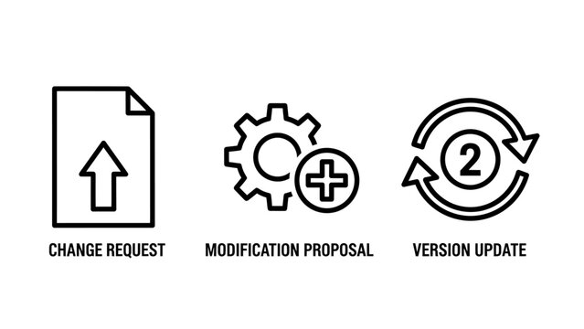 Business project workflow outline icons set with workflow management modification proposal business corporate development improvement adjustment iteration strategy administrative document