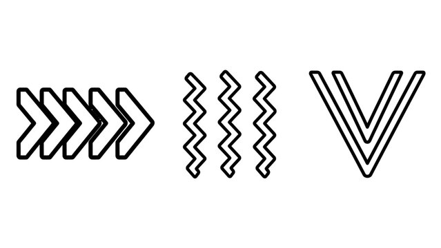 Set of abstract directional arrow line icons including zigzag and chevron with direction navigation graphics indicator movement collection abstract minimalist interface arrowheads pointing