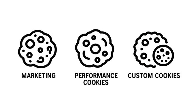 Digital tracking cookies icons set for internet privacy and marketing data analysis with tracking internet marketing security information preference technology settings analytics behavior