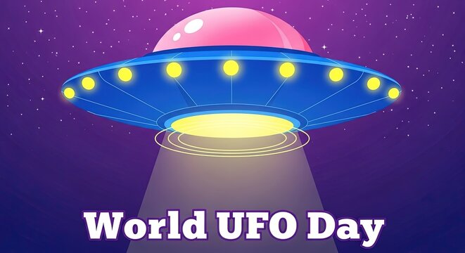 Futuristic UFO with Light Beam in Outer Space for Science Fiction and Space Themes