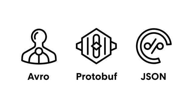 Data serialization formats avro protobuf and json icons for modern software communication with protobuf serialization software communication programming technology development infrastructure