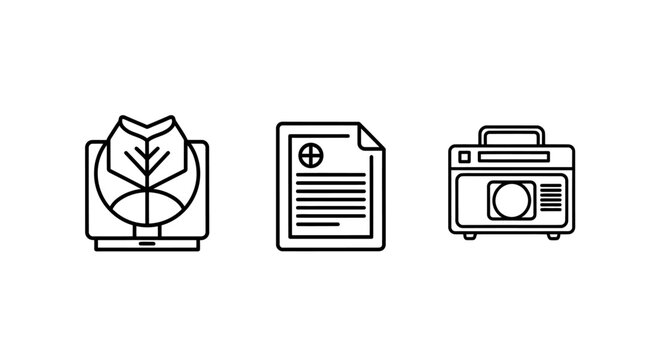 Set of modern icons depicting environmental science folder document file electronic radio device environment document electronics technology information business communication equipment
