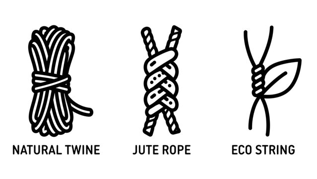 Natural rope and eco twine cordage collection icons with material sustainable industry ropework strength recycled illustration agriculture hardware production
