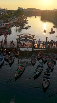 Aerial view of Hoi An old town or Hoian ancient town. Royalty high-quality free stock footage of Hoi An old town. Hoi An is UNESCO world heritage, one of the most popular destinations in Vietnam
