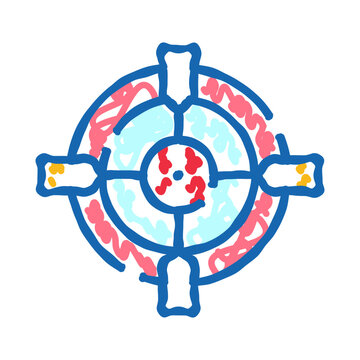 Target icon doodle showing crosshairs and red spots inside, representing aims, goals, accuracy, focus, vision, and precise objective setting on white background