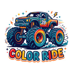 Colorful monster truck with large wheels and number thirty nine graphic © MdAnisul