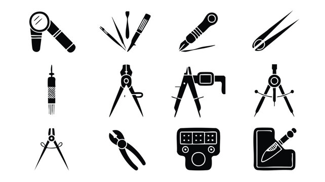 Collection of drafting and drawing tools icons on white background