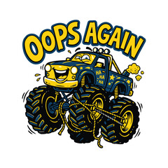 Cartoon monster truck with funny face and text Oops Again © MdAnisul