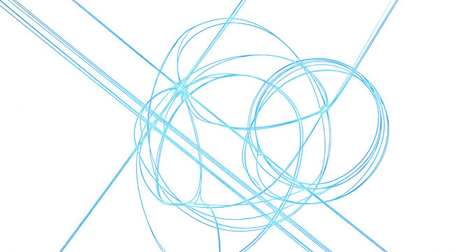 Abstract light painting with glowing cyan neon lines, intersecting circles, and diagonal streaks against a solid black background
