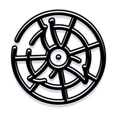 Obraz premium Abstract circular icon illustrating a stylized industrial wheel mechanism with cog like elements, creating a technical and minimalist design with a modern aesthetic on a white background