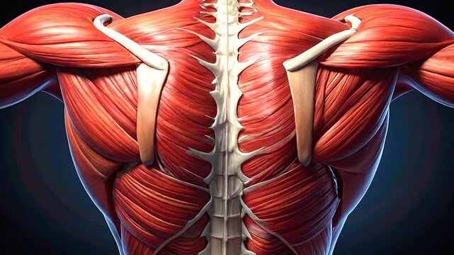 Detailed anatomical view of the human back muscles and spine