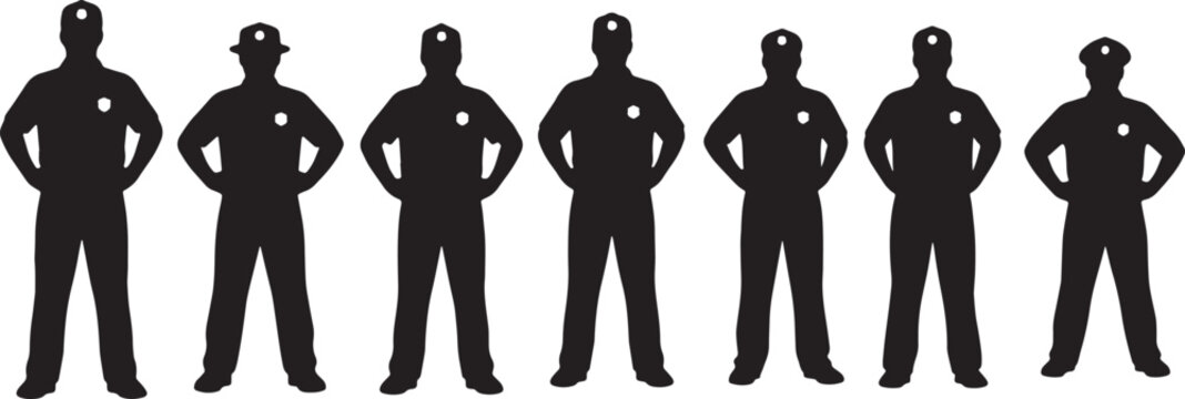 Black Solid Prison Wardens Hands Hips Silhouettes Set of Six on White Background