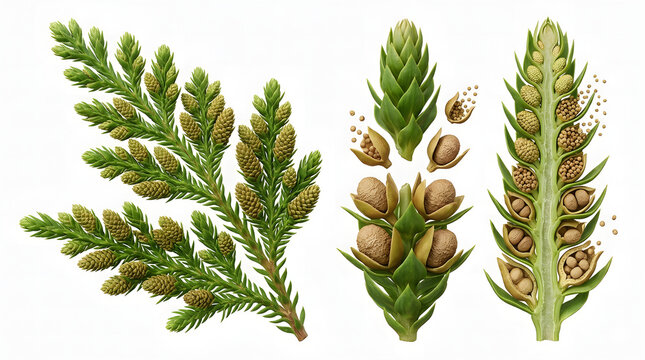 Scientific 3D Render of a Heterosporous Fern Anatomy Featuring Megaspores and Microspores Isolated on White