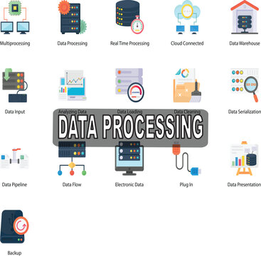Visual representation of data processing, highlighting the steps of data collection, storage, and analysis.