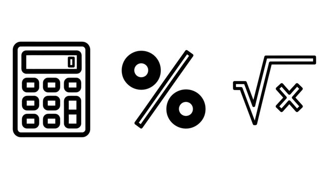 Calculator percentage square root icons with calculator mathematics arithmetic percentage equation calculation technology business education learning analysis statistics computation