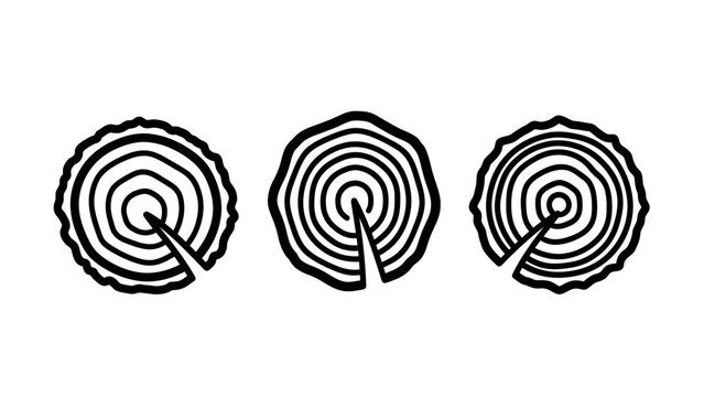 Tree ring cross-sections with tree rings annual rings growth rings cross section wood grain black and white tree trunk end grain line art forestry concentric illustration isolated