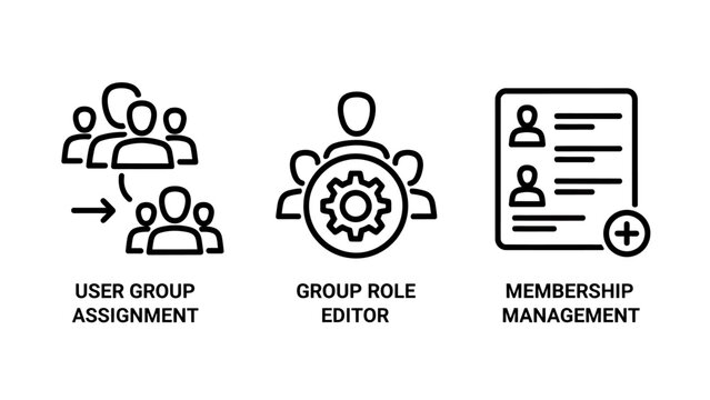 User group assignment group role editor membership management icons for system administration with assignment membership management administration organization software interface identity