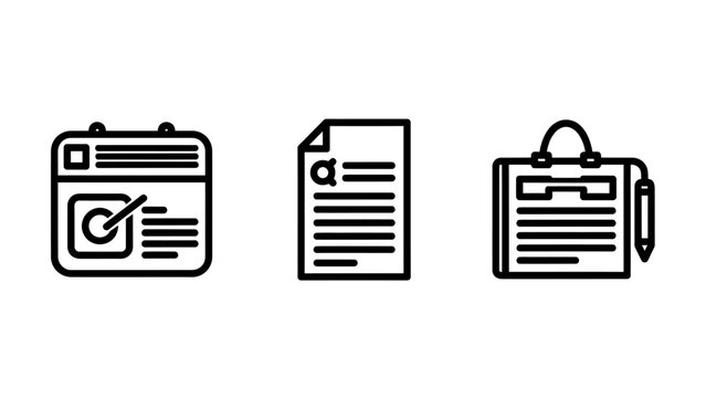 Outline icons for calendar document clipboard illustrating scheduling data notes with calendar document clipboard schedule planning organization management administration business interface
