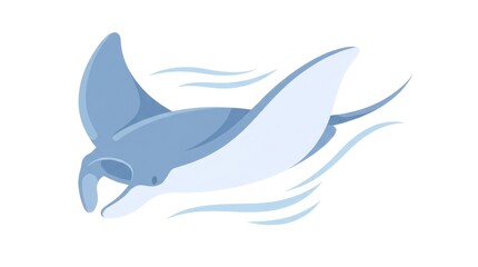 Fototapeta premium Graceful manta ray swimming through ocean water on white background for marine life education and design