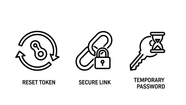 Security icons: reset token secure link temporary password with security temporary password authentication protection confidentiality technology illustration minimalist background hourglass