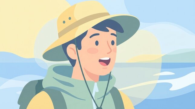 Adventurous spirit: exploring coastal wonders with backpacker during a scenic journey in nature background