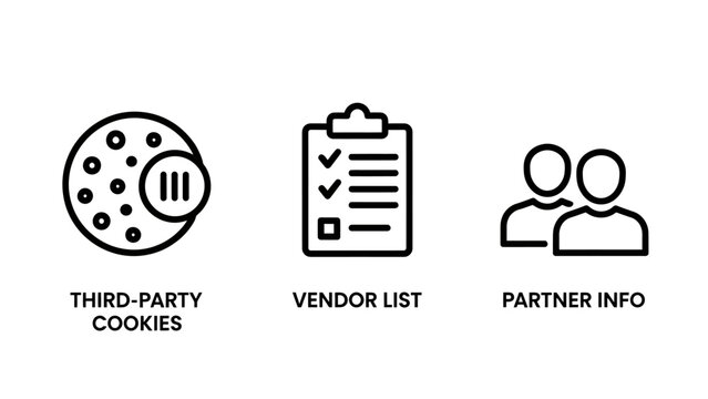 Business partnership icons: third-party cookies vendor list partner info with flat design business partnership information management communication teamwork collaboration illustration
