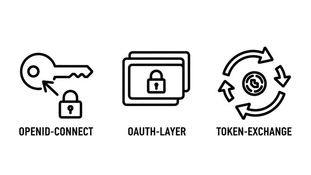 Open id connect o auth layer token exchange icons with openid connect oauth layer data protection authentication method security authentication authorization identity protocol verification