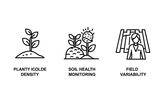 Plant density soil health monitoring field variability icons for modern agriculture and agronomy practices with plant science precision farming smart agriculture agronomy monitoring
