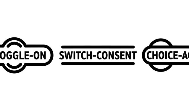 Black and white user interface control icons for toggle on switch digital consent selection user choice options for modern web and mobile application design development interface compliance
