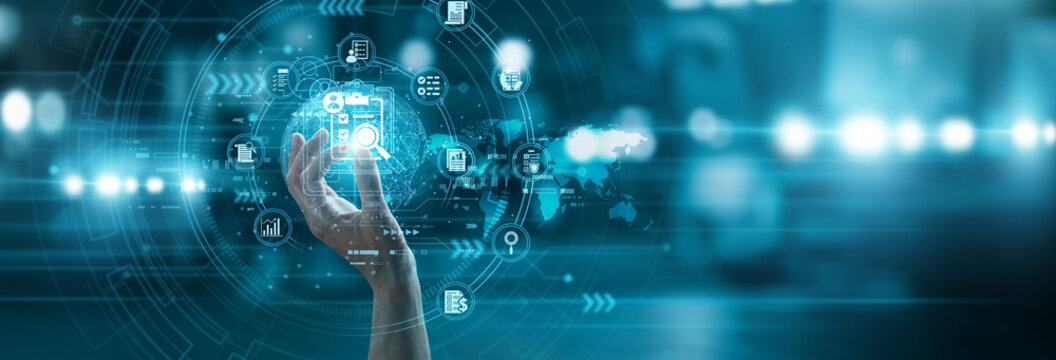 Auditor hand hold detailed ASSESSMENT icon evaluating global performance metrics risk management strategic planning. Professional review systems for operational excellence.
