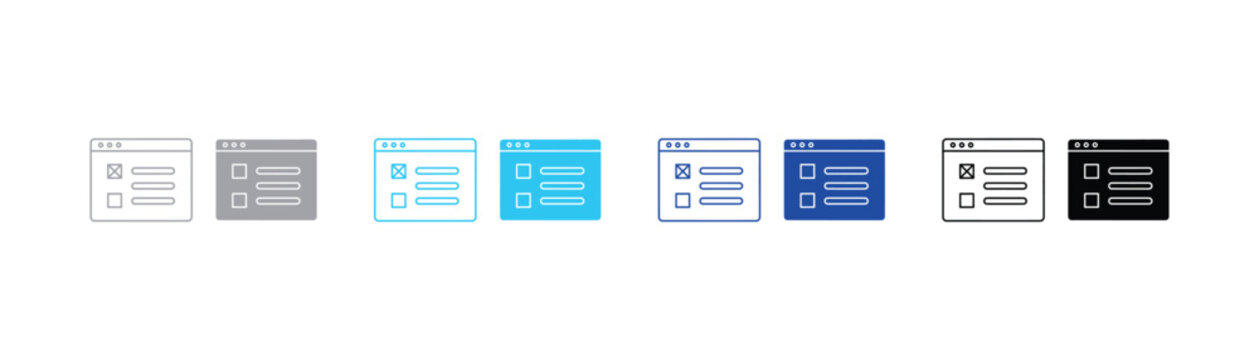 Line and solid black icons of a checklist interface for survey or form selection in progress with checklist selection interface application illustration checkbox document template