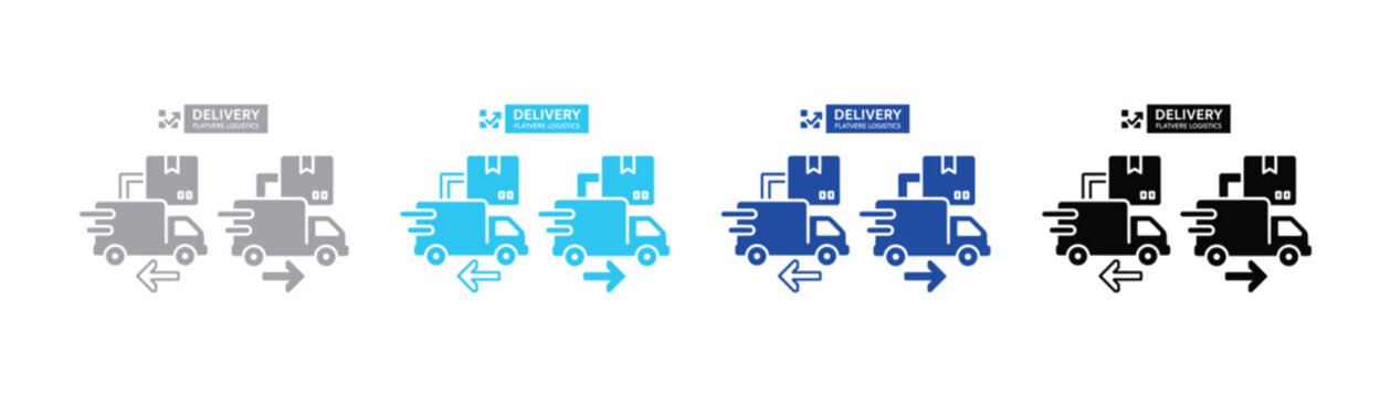Delivery truck icons with boxes and directional arrows delivery logistics shipping transport illustration departure business commerce movement outgoing incoming interface