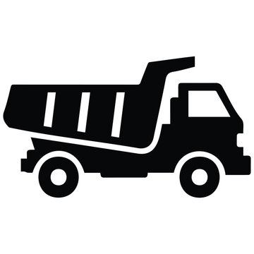 Construction tipper truck vector silhouette illustration for heavy duty earth moving work.