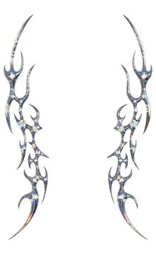 Chrome Cyber Metal Border Frame with Neotribal Spike Details, 3d Rendering.