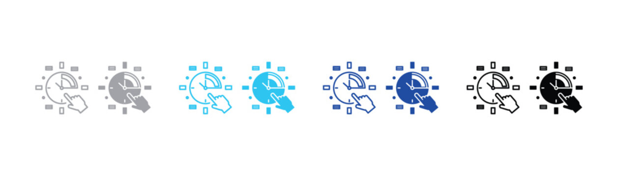 Vector icon of a hand adjusting a clock with mathematical symbols mathematics equation illustration interface technology timekeeping precision accuracy functionality usability