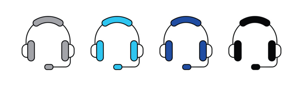 Blue headset with microphone for communication and customer service microphone communication customer headphones professional illustration technology equipment listening headband